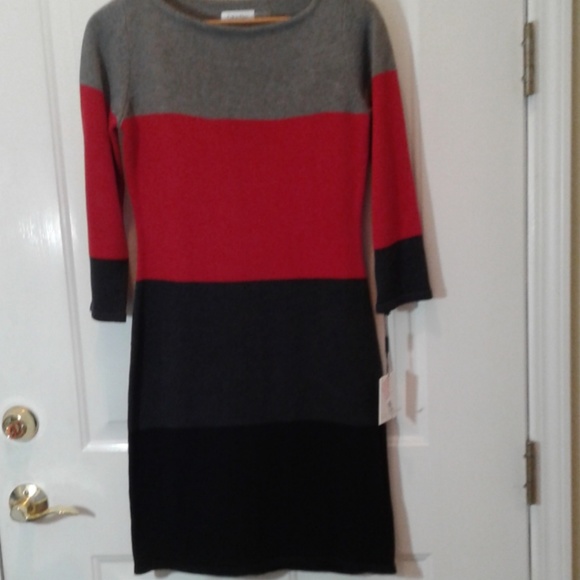 Calvin Klein Dresses & Skirts - Nwt Calvin Klein sweater dress sz s red grey black